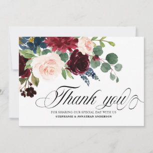 Carte De Remerciements Burgundy Navy Blush Rose Florals Botanique