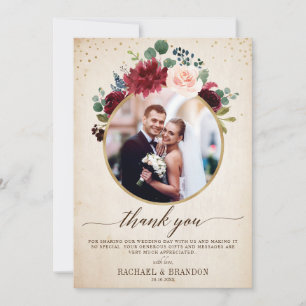 Carte De Remerciements Burgundy Red Navy Floral Boho photo Mariage