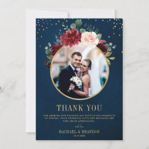 Carte De Remerciements Burgundy Red Navy Floral Boho photo Mariage