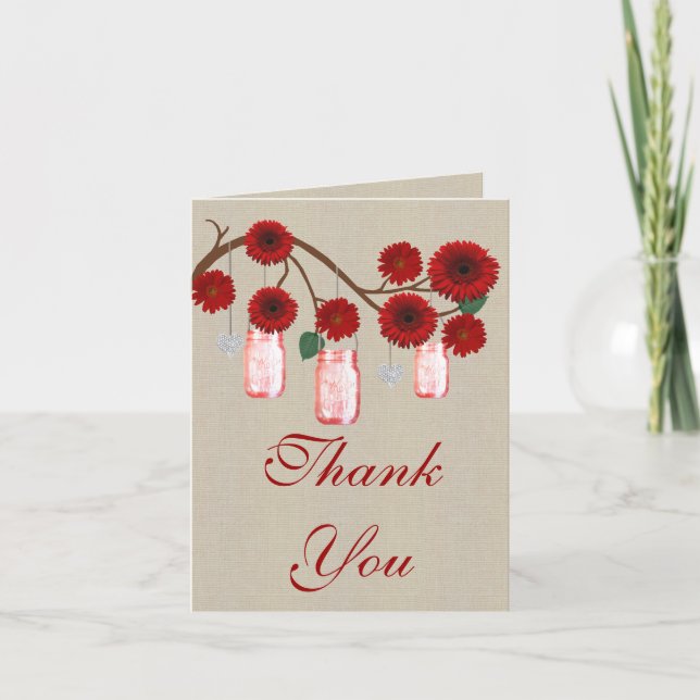 Carte de remerciements Burlap Russe Red Mason Jars (Devant)