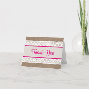 Carte De Remerciements Burlap rustique et Fête des mariées en dentelle bl