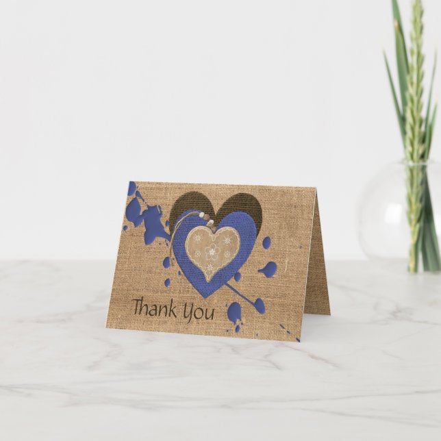 Carte de remerciements Burlap unique avec coeur (Devant)