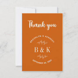 Carte De Remerciements Burnt Orange Floral Mariage Nom du couple