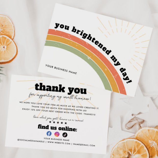 Carte De Remerciements Business Retro les années 70 Rainbow Sun illuminé  (Créateur téléchargé)