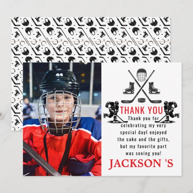 Carte De Remerciements C’est l’heure du jeu Hockey 1er anniversaire (Devant / Derrière)