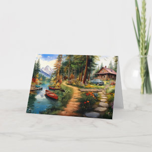 Carte De Remerciements Cabine de journal dans la forêt