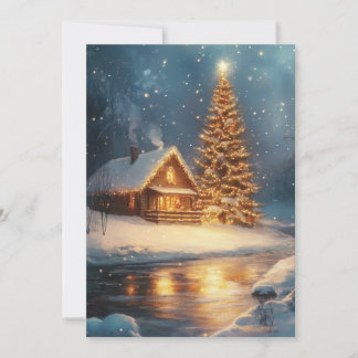 Carte De Remerciements Cabine d'hiver avec arbre de Noël | Scène de vacan
