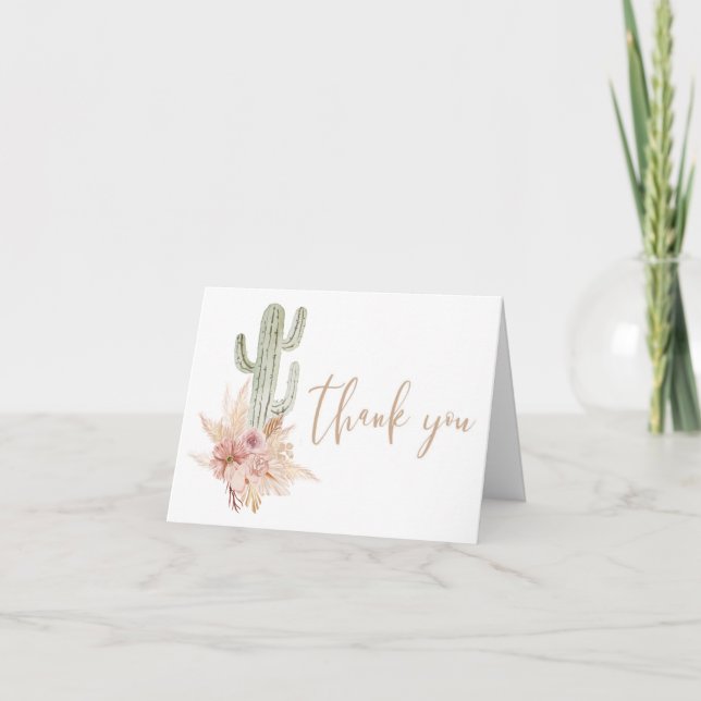 Carte De Remerciements Cactus de désert herbe des pampas bohème (Devant)