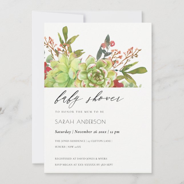 Carte De Remerciements Cactus Succulent Rouge Floral Baby shower Invitati (Devant)