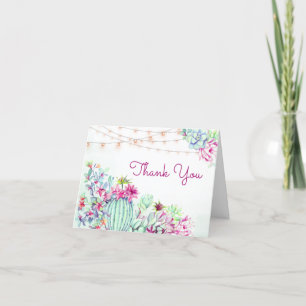 Carte De Remerciements Cactus Succulents Chaîne Lumières Fête des mariées