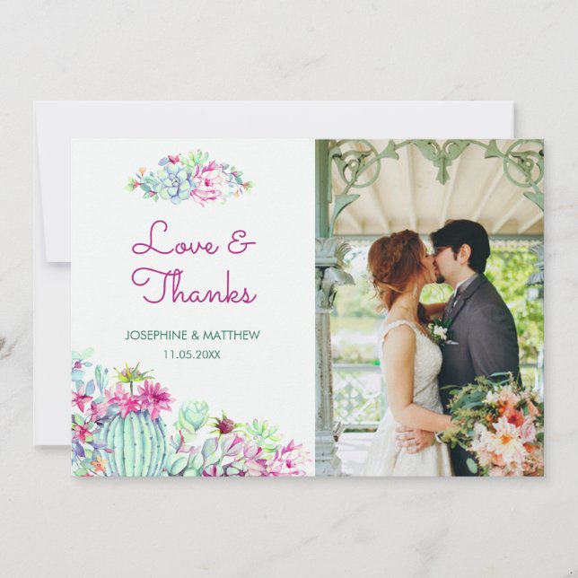 Carte De Remerciements Cactus Succulents Photo Mariage (Devant)