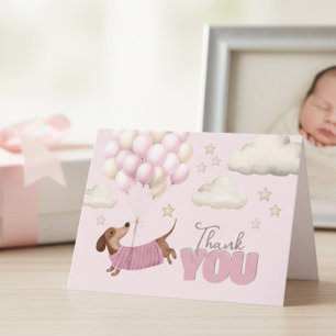 Carte De Remerciements Cadeau de Baby Shower Fille Thème Dachshund et Bal