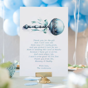 Carte De Remerciements Cadeau de naissance élégant hochet bleu pour garço