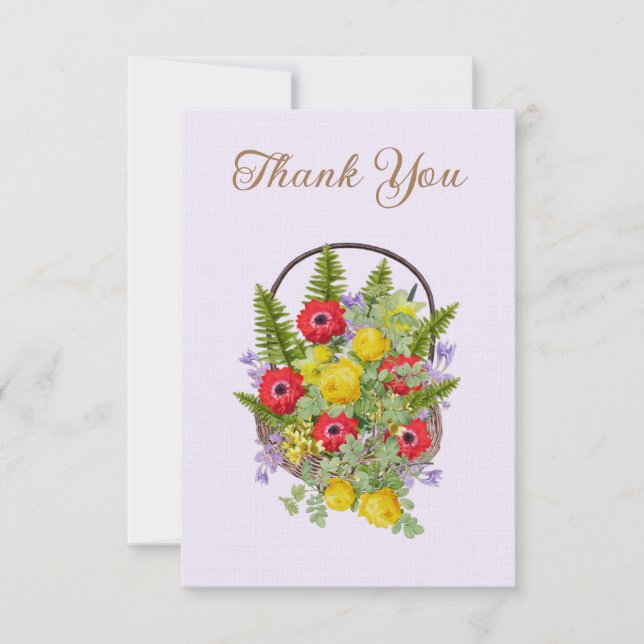 Carte de remerciements cadeau Panier à fleurs vint (Devant)