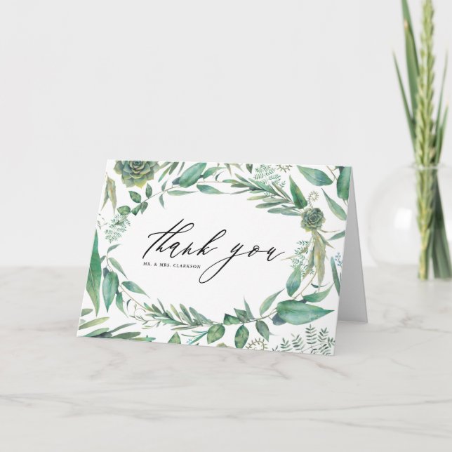Carte De Remerciements Cadre aquarelle boho eucalyptus et succulentes  (Devant)