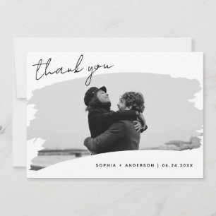 Carte De Remerciements Cadre Brossé Classique Avec Mariage Photo