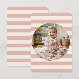 Carte De Remerciements Cadre de bébé fille avec des rayures rose poussiér