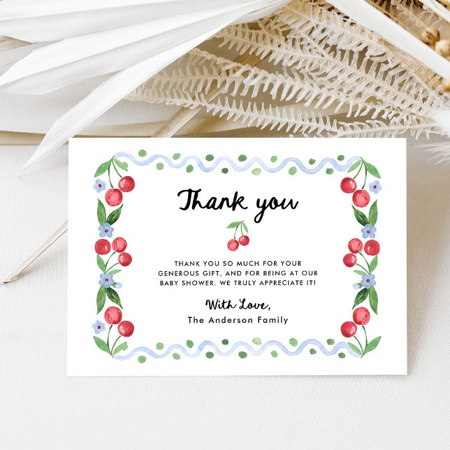 Carte De Remerciements Cadre de cerisier rétro Whimsical | Baby shower (Créateur téléchargé)