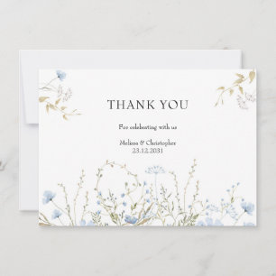 Carte De Remerciements Cadre de couronne Fleur sauvage de chou bleu délic