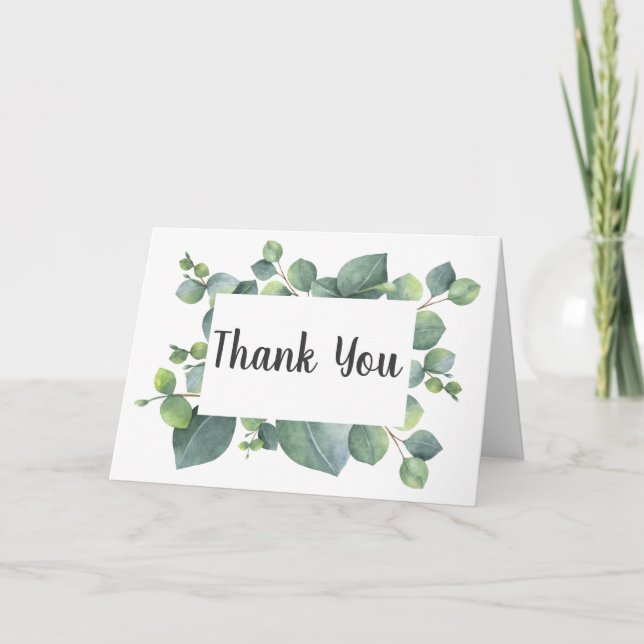 Carte De Remerciements Cadre de feuilles d'eucalyptus pour photo de maria (Devant)