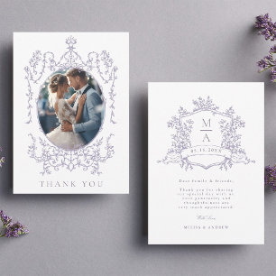 Carte De Remerciements Cadre de fleurs classique lavande Photo de mariage