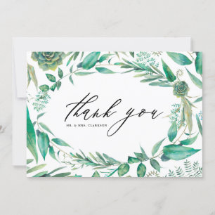 Carte De Remerciements Cadre de mariage à la gouache avec verdure et succ