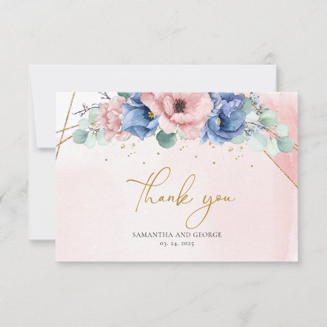Carte De Remerciements Cadre de mariage rose pastel tendre bleu poussiére (Devant)