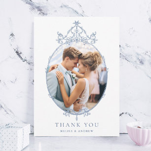 Carte De Remerciements Cadre de mariage simple vintage bleu poussiéreux P
