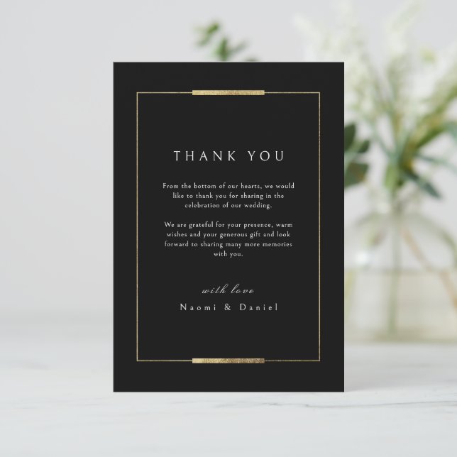 Carte De Remerciements Cadre Elegance Noir Simple Moderne Classique Maria (Debout devant)