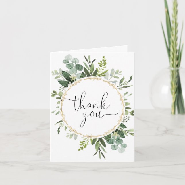 Carte De Remerciements Cadre élégant à l'eucalyptus doré verdoyant (Devant)