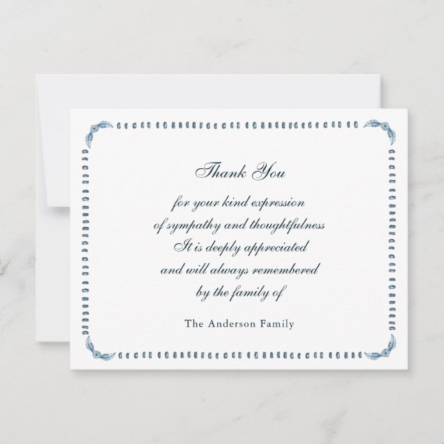 Carte De Remerciements Cadre élégant aquarelle bleu et blanc (Devant)