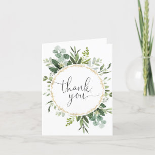 Carte De Remerciements Cadre élégant en eucalyptus doré avec verdure