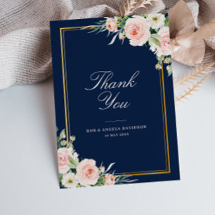 Carte De Remerciements cadre élégant marine floral mariage