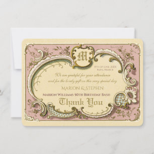 Carte De Remerciements Cadre élégant Rococo à l'ancienne couleur rose or