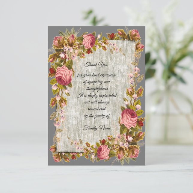 Carte De Remerciements Cadre en bois de fleurs (Debout devant)