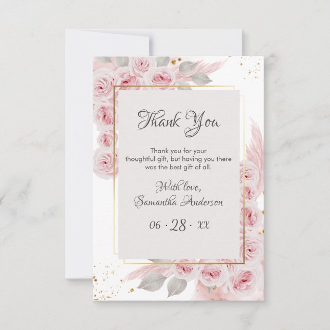 Carte De Remerciements Cadre Fancy Elegant Pastel Rose Floral Anniversair (Devant)