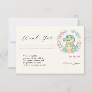 Carte De Remerciements Cadre floral de bébé crocodile mignon