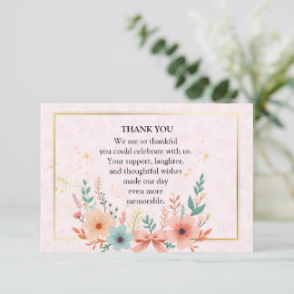 Carte De Remerciements Cadre Floral Pastel Élégant avec Accents Dorés