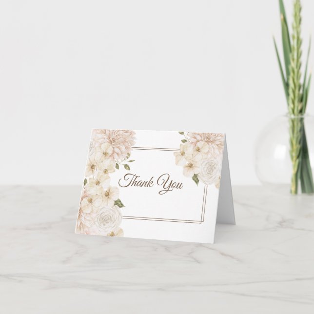 Carte De Remerciements Cadre Floral rose blanc Fête de Mariage moderne (Devant)
