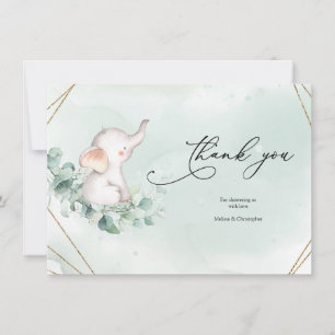 Carte De Remerciements Cadre géométrique vert et or Baby shower
