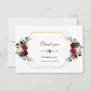 Carte De Remerciements Cadre Hexagon Or Floral Bourgogne