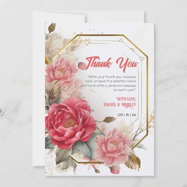Carte De Remerciements Cadre Or Personnalisé Mariage Pastel Floral Aquare (Devant)