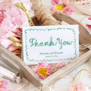Carte De Remerciements Cadre original en Whimsical Olive Green main tiré