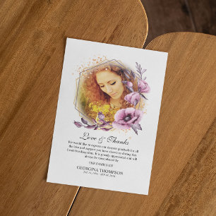 Carte De Remerciements Cadre photo de fleurs aquarelles violettes Sympath