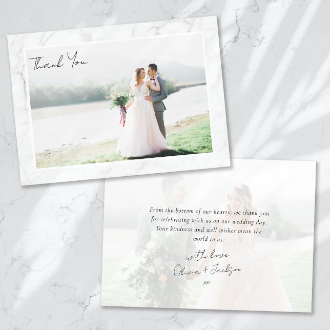 Carte De Remerciements Cadre photo de mariage en marbre (Créateur téléchargé)