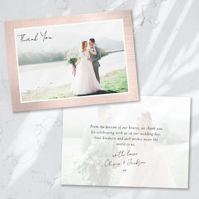 Carte De Remerciements Cadre photo de mariage en or rose (Créateur téléchargé)