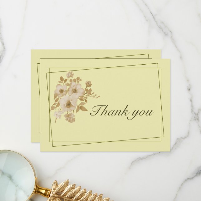 Carte De Remerciements Cadre rose - Mariage jaune céleste (Devant/Arrière en situation)