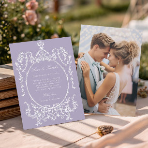 Carte De Remerciements Cadre Vintage Moderne Mariage Photo Lavande