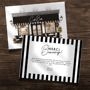 Carte De Remerciements Café Bébé Baby shower Paris noir et blanc
