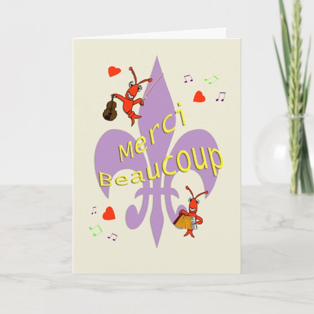 Carte De Remerciements Cajun Fleur de Lis Crawfish Thank You à French (Devant)